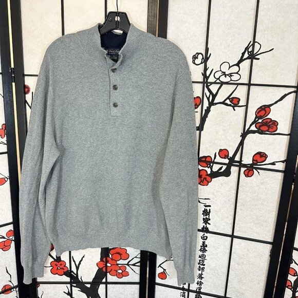 Brooks Brothers Sweater Pullover Size L Henley Waffle Knit Cashmere Cotton Gray - Picture 1 of 5